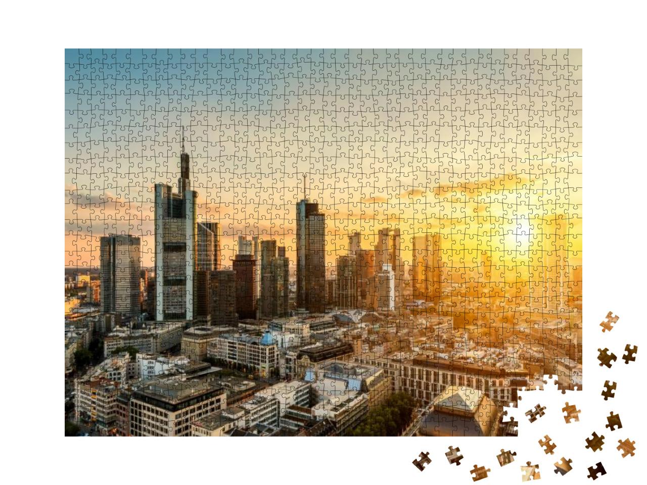 Puzzle 1000 Teile „Skyline von Frankfurt am Main bei Sonnenuntergang“