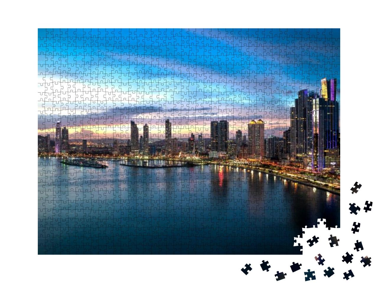 Puzzle 1000 Teile „Abendliche Skyline von Panama City, Panama“