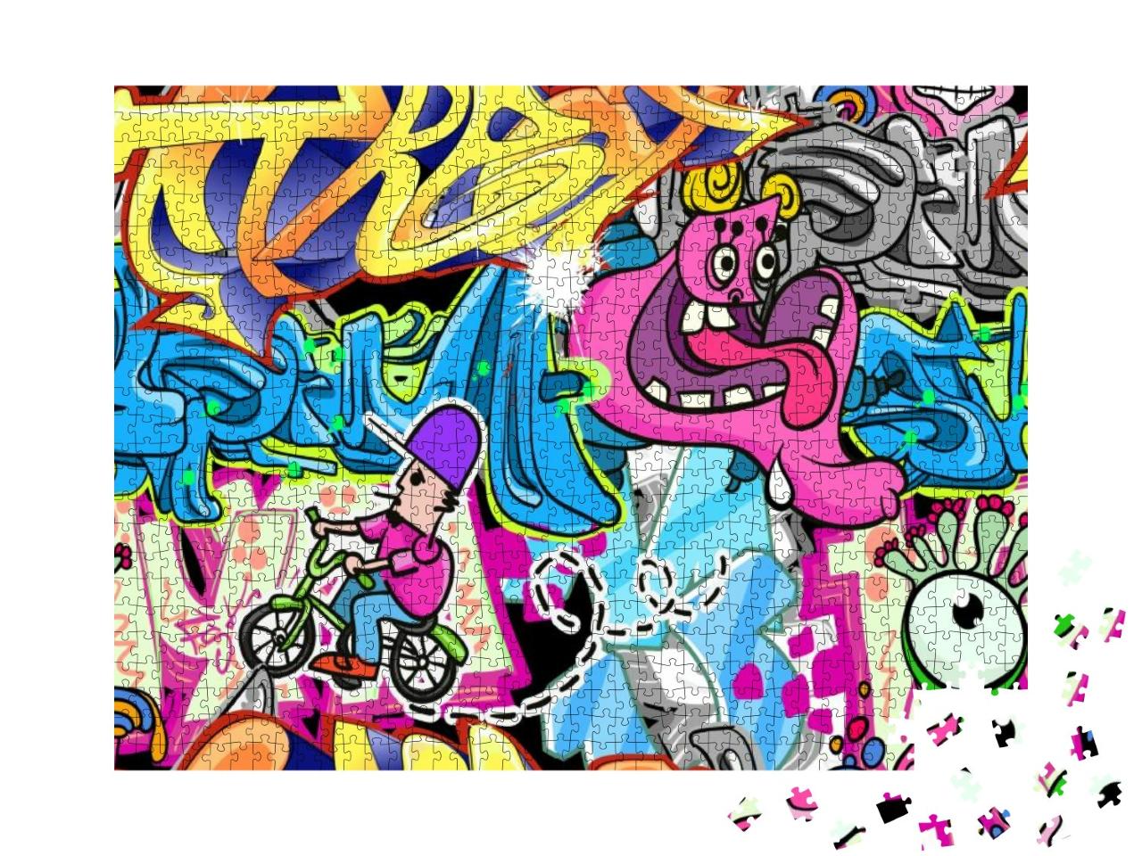 Puzzle 1000 Teile „Wand, vollbedeckt mit Graffiti“