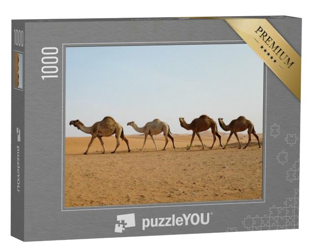Puzzle 1000 Teile „Reihe von Dromedarkamelen durchquert Wüste“