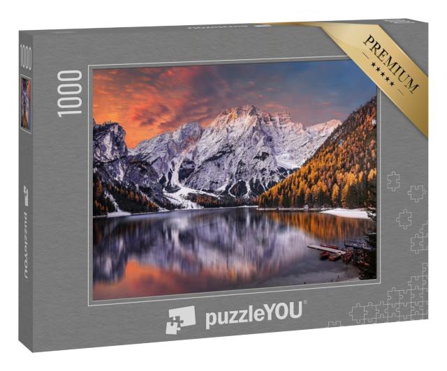 Puzzle 1000 Teile „Morgenszene am Pragser Wildsee, Dolomiten, Italien“