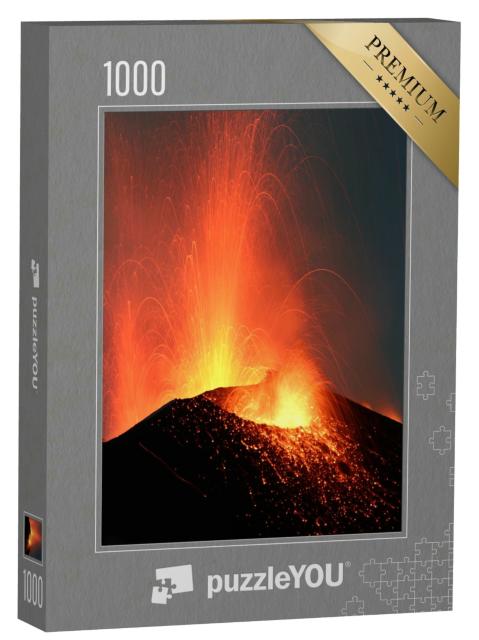 Puzzle 1000 Teile „Ausbruch des Vulkans Stromboli bei Nacht“