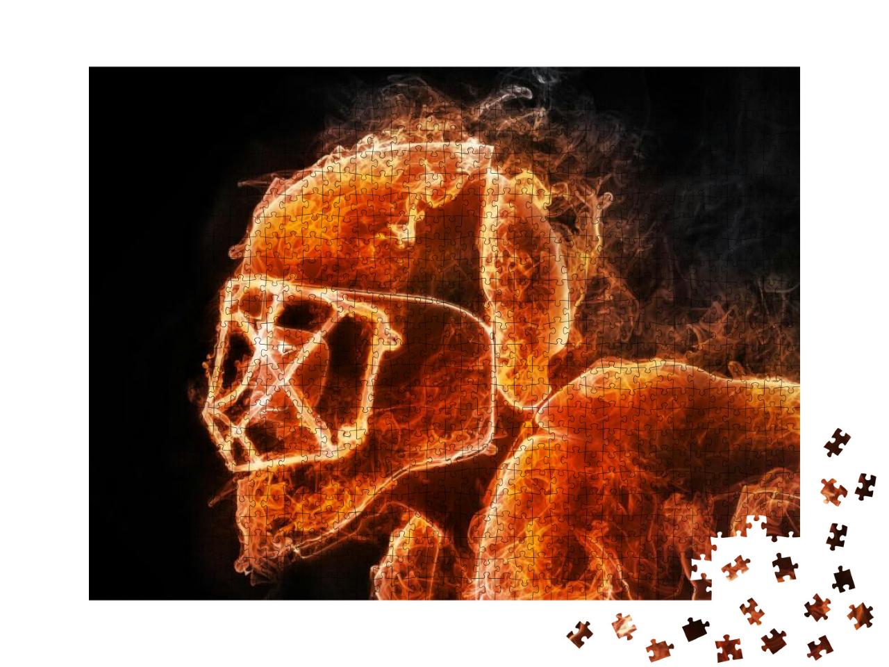 Puzzle 1000 Teile „Hockeyspieler: Feuer-Stil auf schwarzem Hintergrund, 2D-Grafik“
