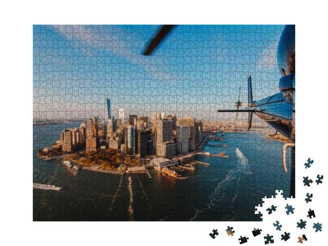 Puzzle 1000 Teile „Skyline von New York City und Hudson River vom Hubschrauber aus“