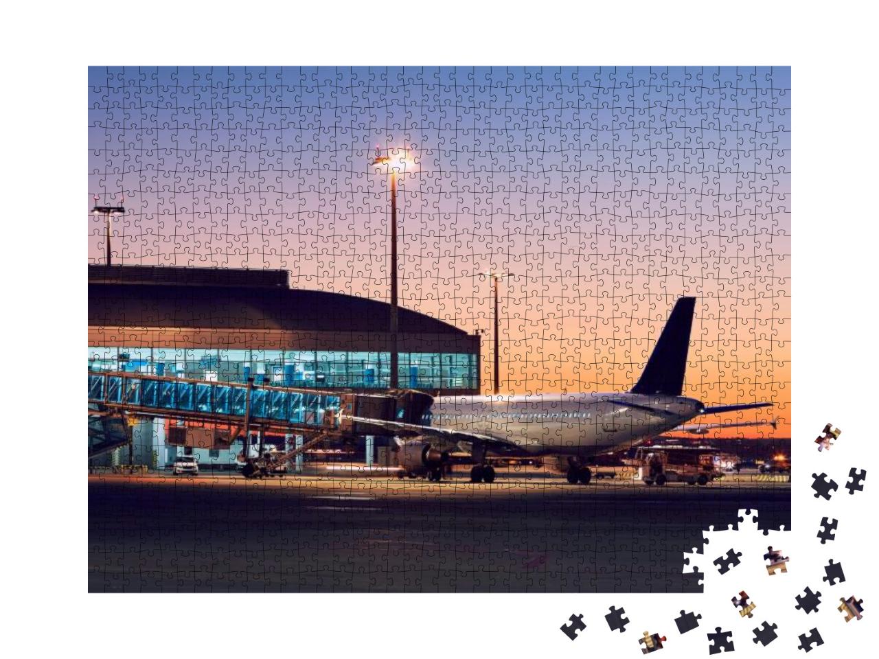 Puzzle 1000 Teile „Vorbereitung des Flugzeugs vor dem Flug in den Abendhimmel“