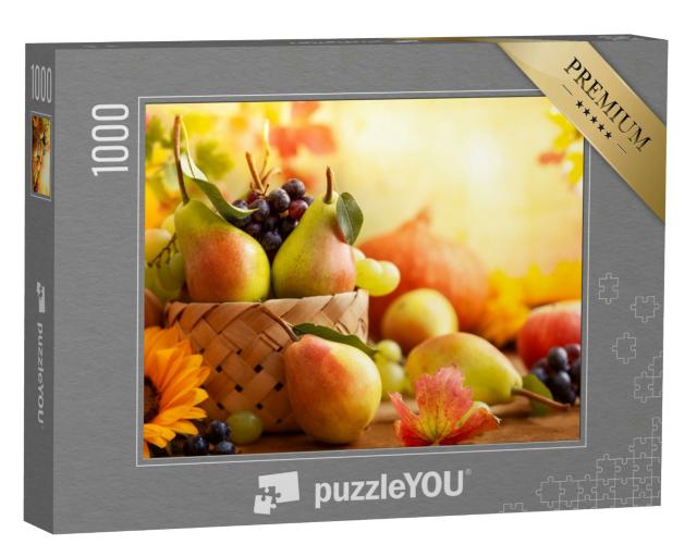 Puzzle 1000 Teile „Herbstliches Stillleben mit Früchten, Blumen und Gemüse der Saison“