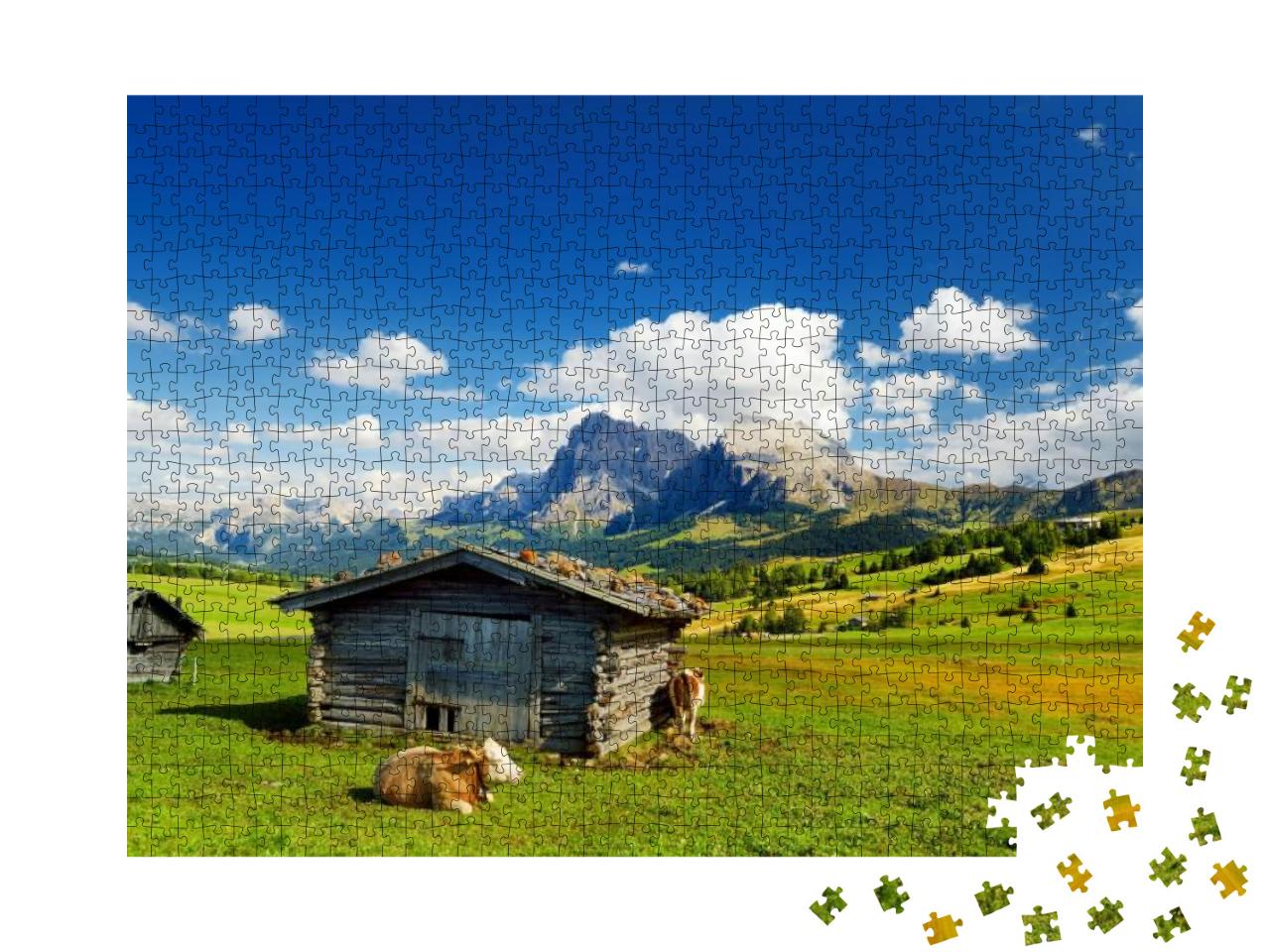 Puzzle 1000 Teile „Kühe auf der Seiser Alm, Südtirol“
