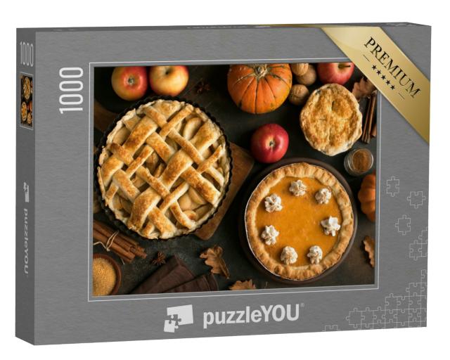 Puzzle 1000 Teile „Thanksgiving Kürbis und Apfel: Kuchen“