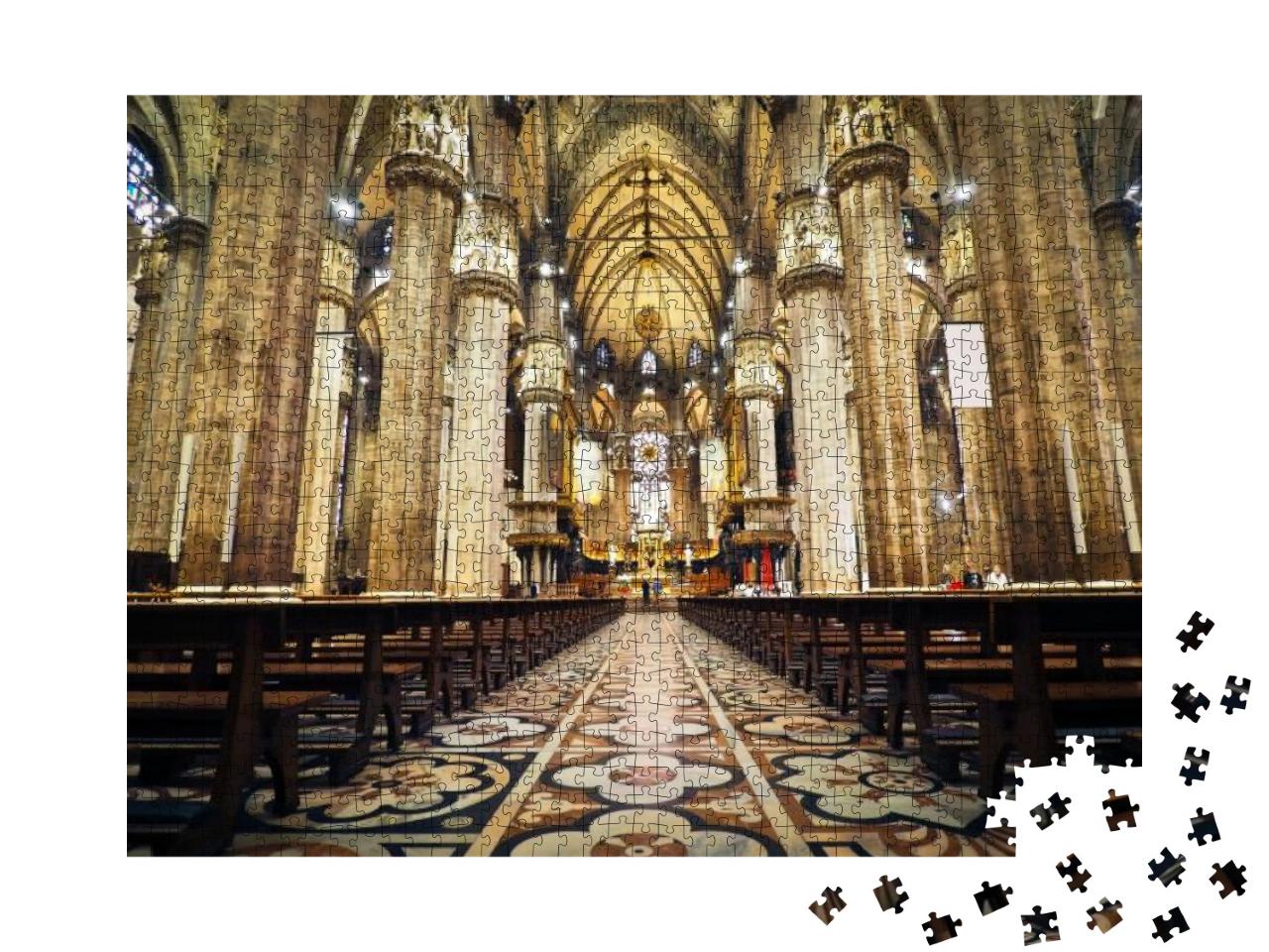 Puzzle 1000 Teile „Aufnahme einer Kirche von innen mit Blick auf den Altar, Licht durchflutet den Raum“