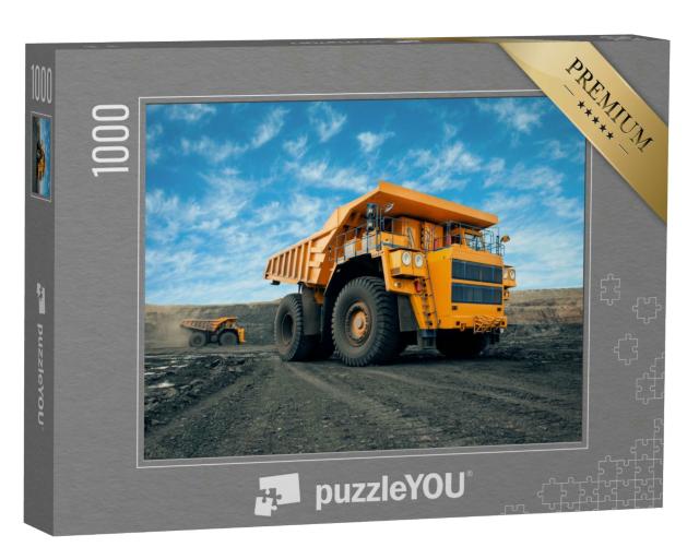 Puzzle 1000 Teile „Orangener Muldenkipper im Steinbruch, Verladung von Kohle“