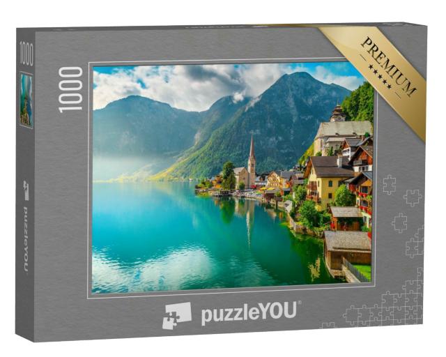 Puzzle 1000 Teile „Pittoreskes Dorf Hallstadt und Hallstädter See, Salzkammergut, Österreich“