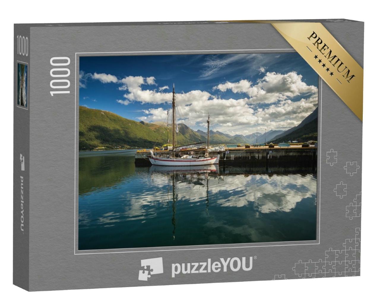 Puzzle 1000 Teile „Hafen Andalsnes von mit Booten im Sommer, Norwegen“