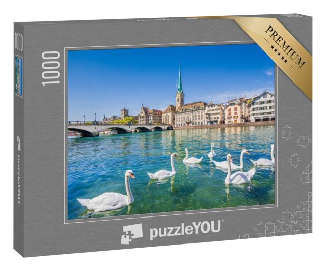 Puzzle 1000 Teile „Wunderschöne Schwäne auf dem Limmat bei Zürich, Schweiz“