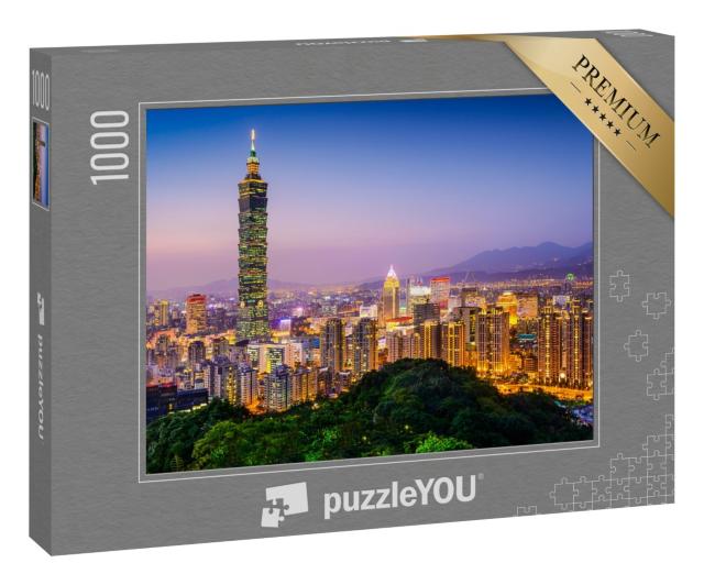 Puzzle 1000 Teile „Taipeh, Taiwan: Skyline der Stadt in der Dämmerung“