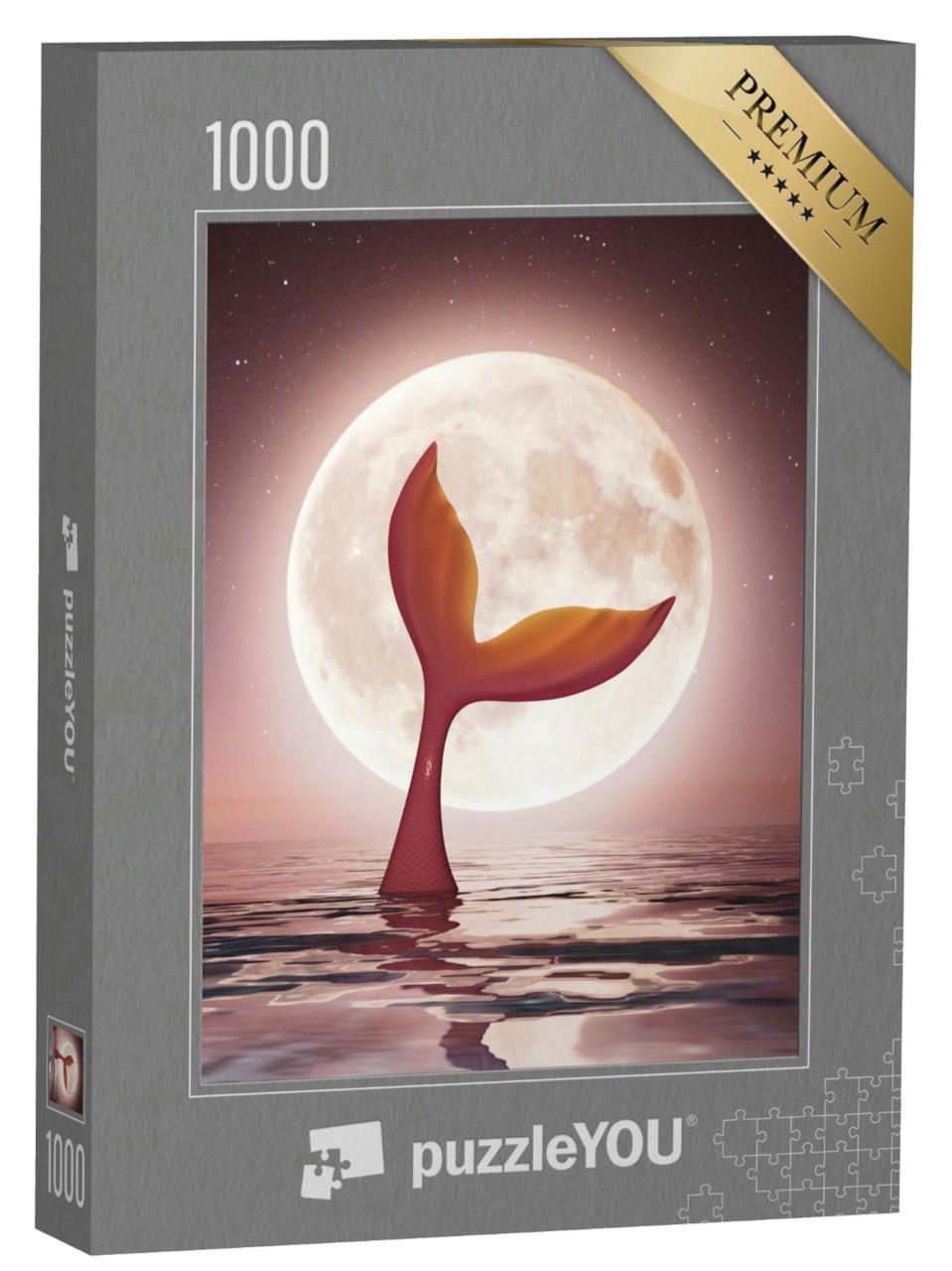 Puzzle 1000 Teile „Digitale Kunst: Meerjungfrau genießt das Mondlicht“