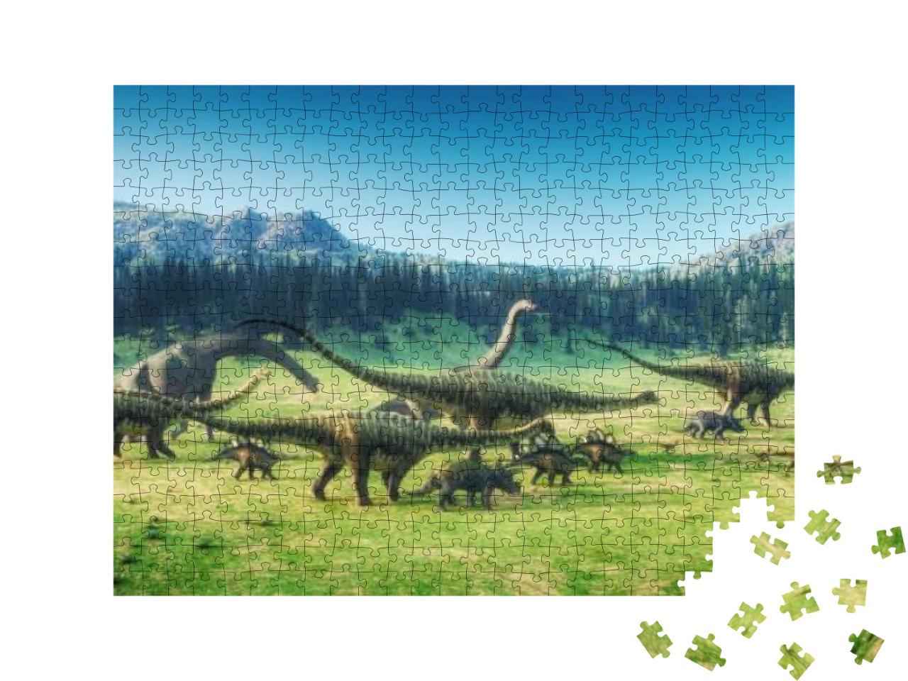 Puzzle 500 Teile „Dinosaurier auf dem Tal, 3D-Illustration“