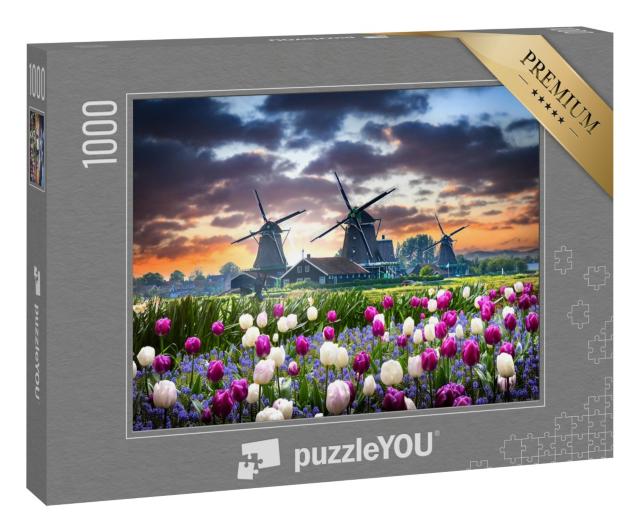 Puzzle 1000 Teile „Niederländische Windmühlen in Zaanse Schans“
