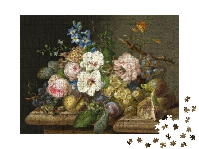 Puzzle 1000 Teile „Rosen und Weintrauben, Stillleben, im Stil der alten niederländischen Meister“
