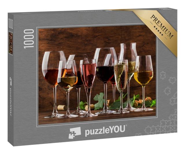 Puzzle 1000 Teile „Weinverkostung, stille Weine und Schaumweine, Rotwein, Weißwein, Rosé und Champagner“