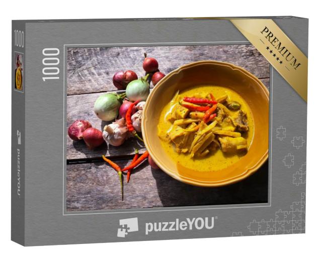 Puzzle 1000 Teile „Kokosnuss-Curry-Huhn mit Bambussprossen, Essen, Thailand“