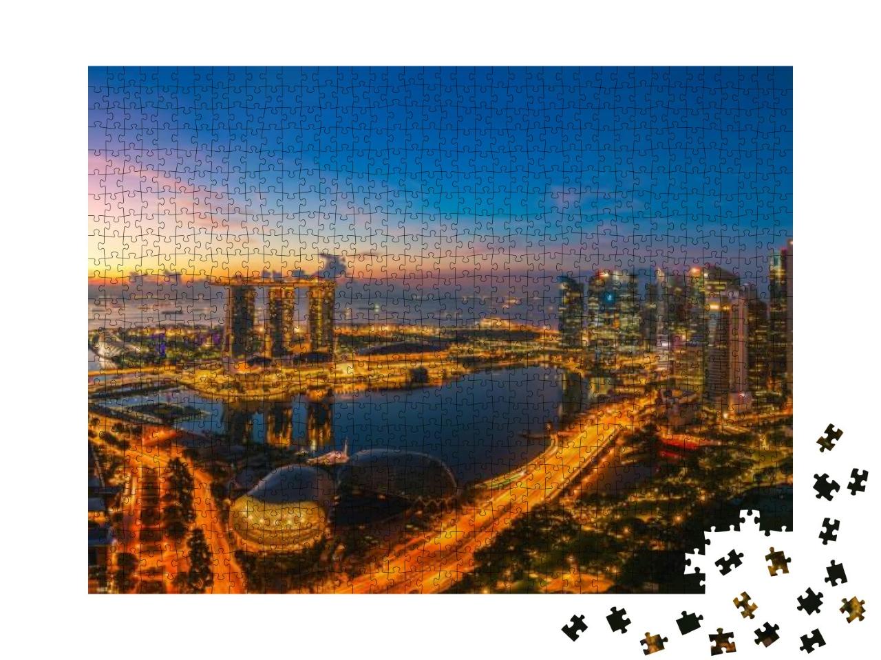 Puzzle 1000 Teile „Singapur Stadt, kurz vor Sonnenaufgang“