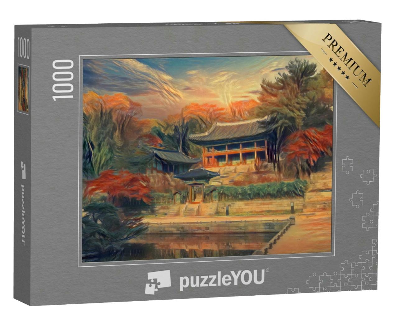 Puzzle 1000 Teile „im Stil von Edvard Munch, Der Schrei - Herbst im Changdeokgung Palast in Seoul Südkorea“