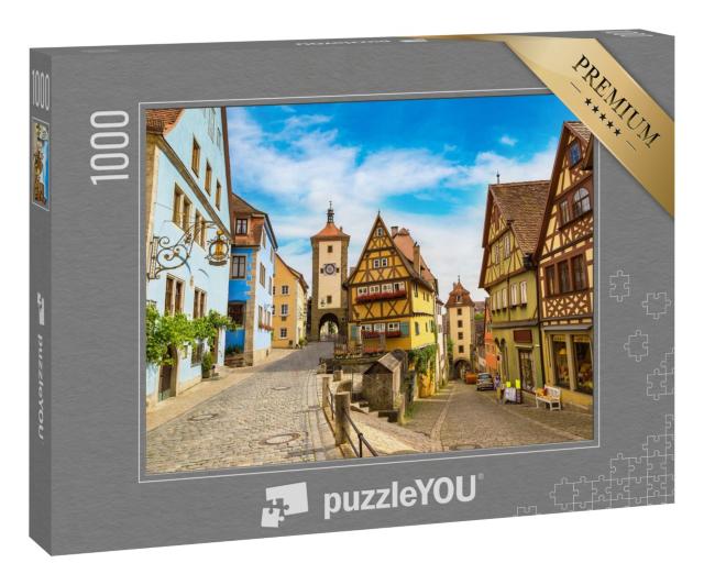 Puzzle 1000 Teile „Mittelalterliche alte Straße in Rothenburg ob der Tauber, Deutschland“