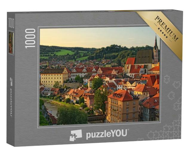 Puzzle 1000 Teile „Morgendliches Stadtbild mit roten Ziegeldächern, Krumau, Tschechische Republik“