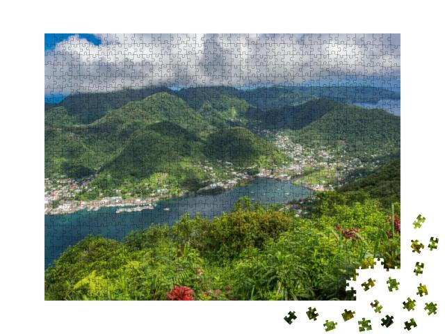 Puzzle 1000 Teile „Luftaufnahme des Dorfes Pago Pago und des Hafens“