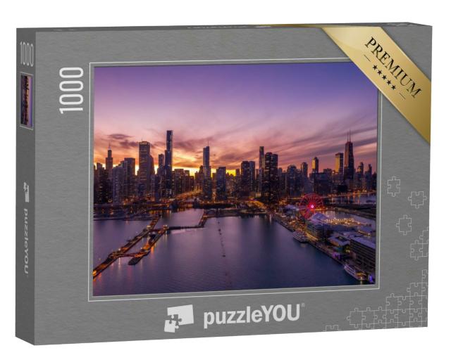 Puzzle 1000 Teile „Chicago: Stadtzentrum mit Skyline, Luftaufnahme“
