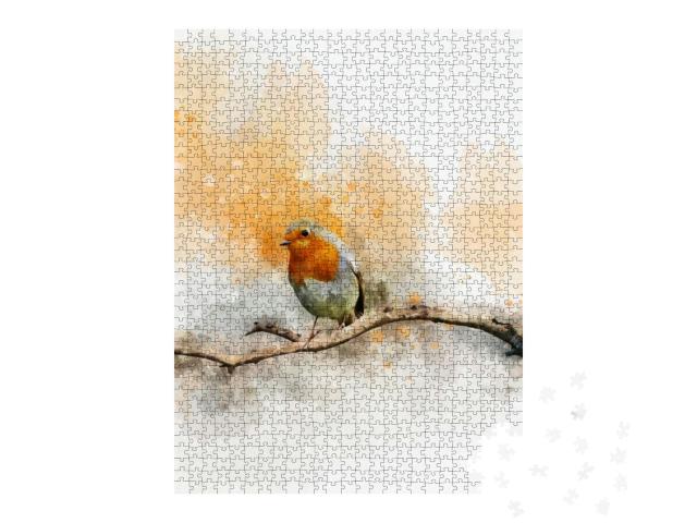 Puzzle 1000 Teile „Aquarellmalerei: Ein Rotkehlchen“