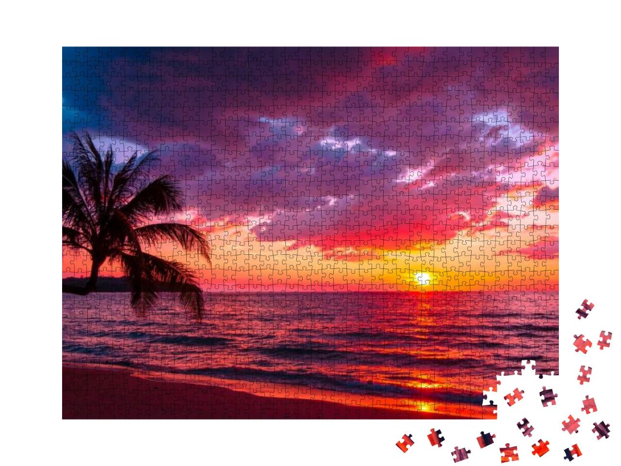 Puzzle 1000 Teile „Tropischer Sonnenuntergang am Strand“