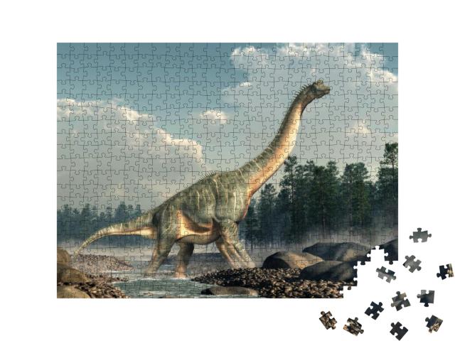 Puzzle 500 Teile „3D-Rendering: Brachiosaurus, ein riesiger Sauropoden-Dinosaurier“