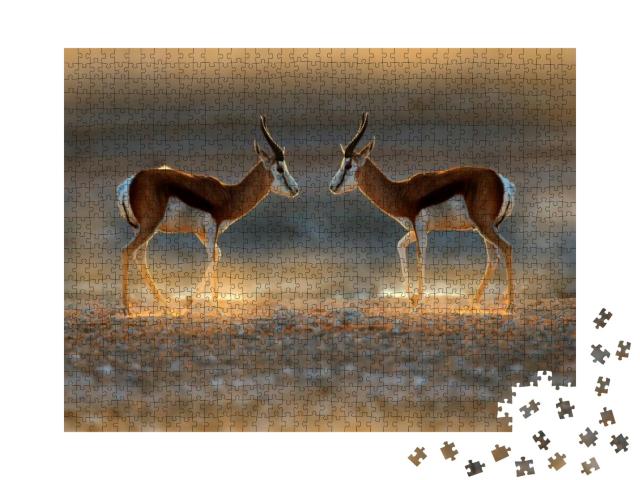 Puzzle 1000 Teile „Springbockantilope bei Sonnenuntergang auf Safari, Namibia“