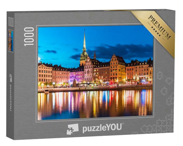 Puzzle 1000 Teile „Sommernachtspanorama der Altstadt von Stockholm, Schweden“