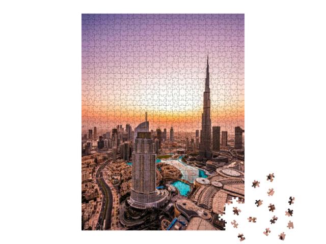 Puzzle 1000 Teile „Downtown Dubai im Sonnenuntergang“