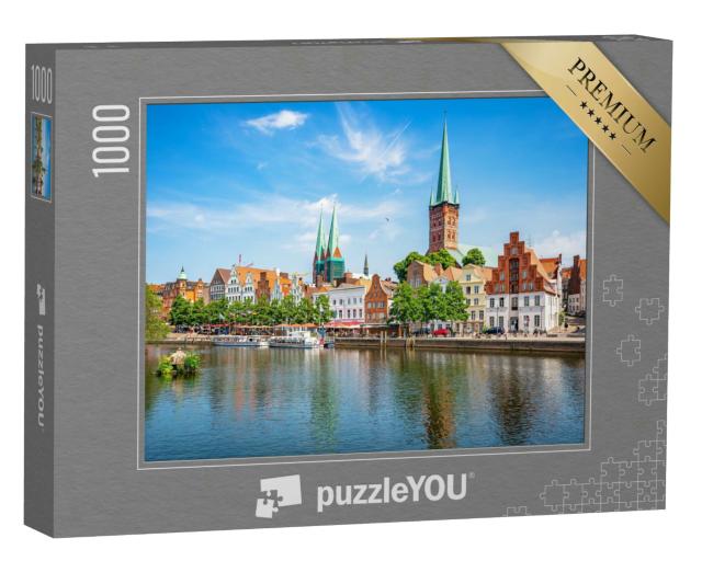 Puzzle 1000 Teile „Panoramablick auf die historische Skyline der Hansestadt Lübeck“