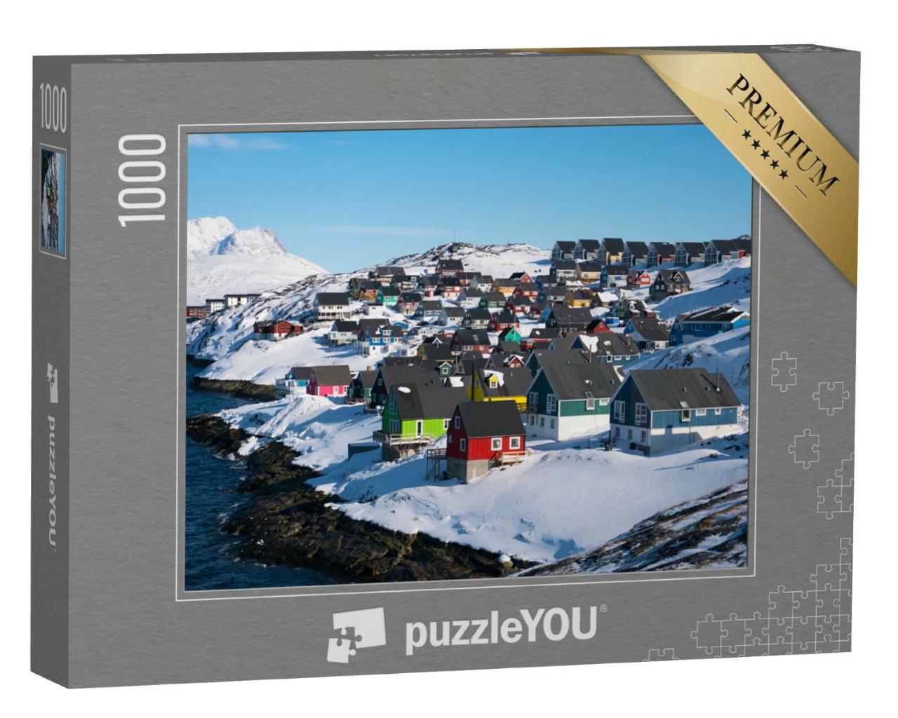 Puzzle 1000 Teile „Schöne bunte Häuser von Myggedalen, Nuuk, Grönland“