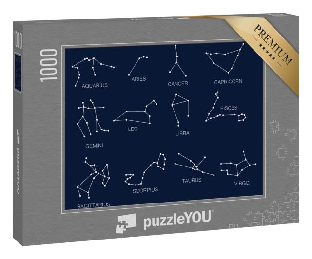 Puzzle 1000 Teile „Konstellationen, zwölf Tierkreiszeichen, blauer Hintergrund“