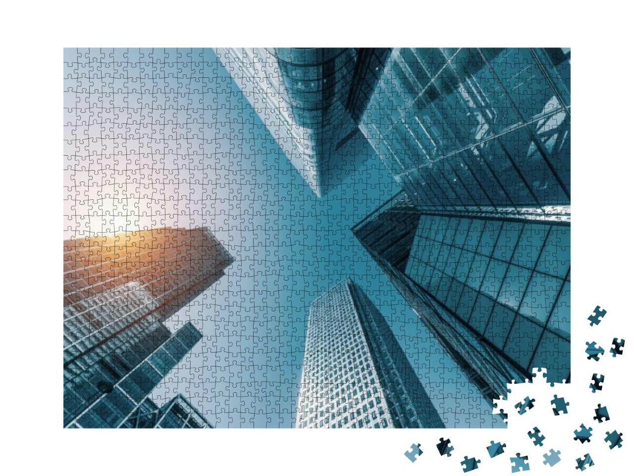 Puzzle 1000 Teile „Wolkenkratzer in einem Finanzviertel von unten fotografiert“