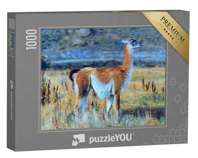 Puzzle 1000 Teile „im Stil von Paul-Cezanne - Guanaco im Torres del Paine Nationalpark - Puzzle-Kollektion Künstler & Gemälde“