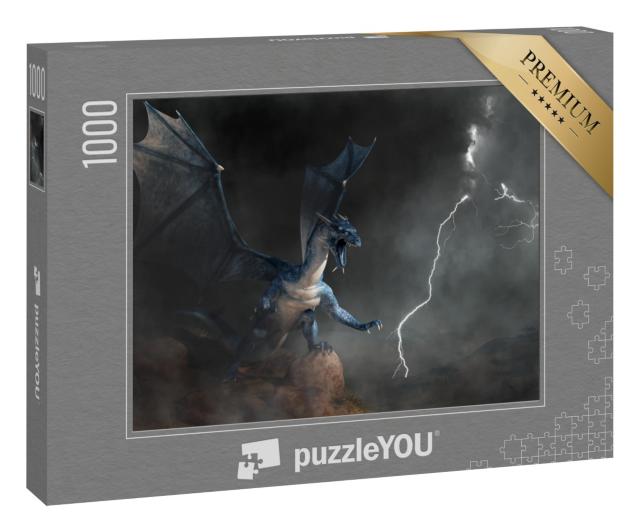 Puzzle 1000 Teile „3D-Rendering: Fantasy-Drachen bei Gewitter“