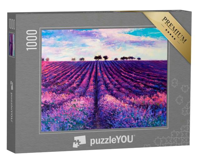 Puzzle 1000 Teile „Ölgemälde: Ein Lavendelfeld“
