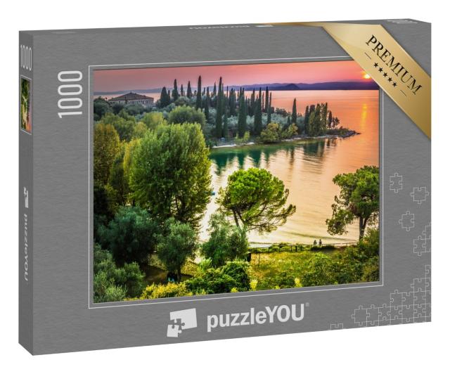 Puzzle 1000 Teile „Romantische Sonnenuntergang über dem Gardasee, Italien“