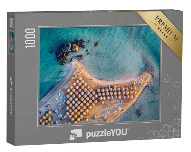 Puzzle 1000 Teile „Luftbild vom Strand mit rosa Sand, Elafonissi, Kreta, Griechenland“