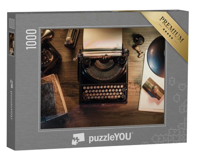 Puzzle 1000 Teile „Vintage-Journalismus: Schreibtisch mit Schreibmaschine und Telefon“