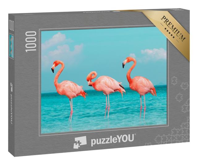 Puzzle 1000 Teile „Flamingos im blauen Meer“