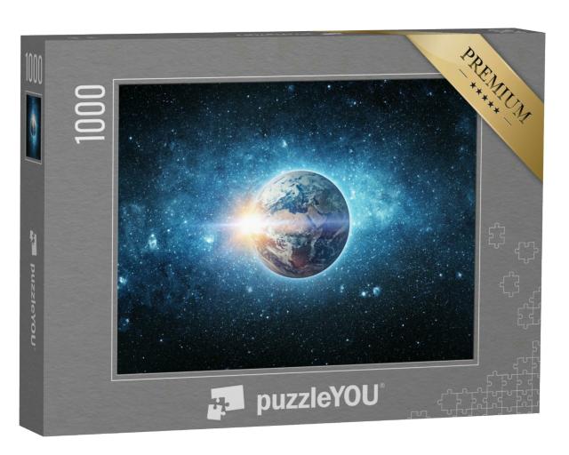 Puzzle 1000 Teile „Panoramablick auf Erde, Sonne, Sterne und Galaxie“