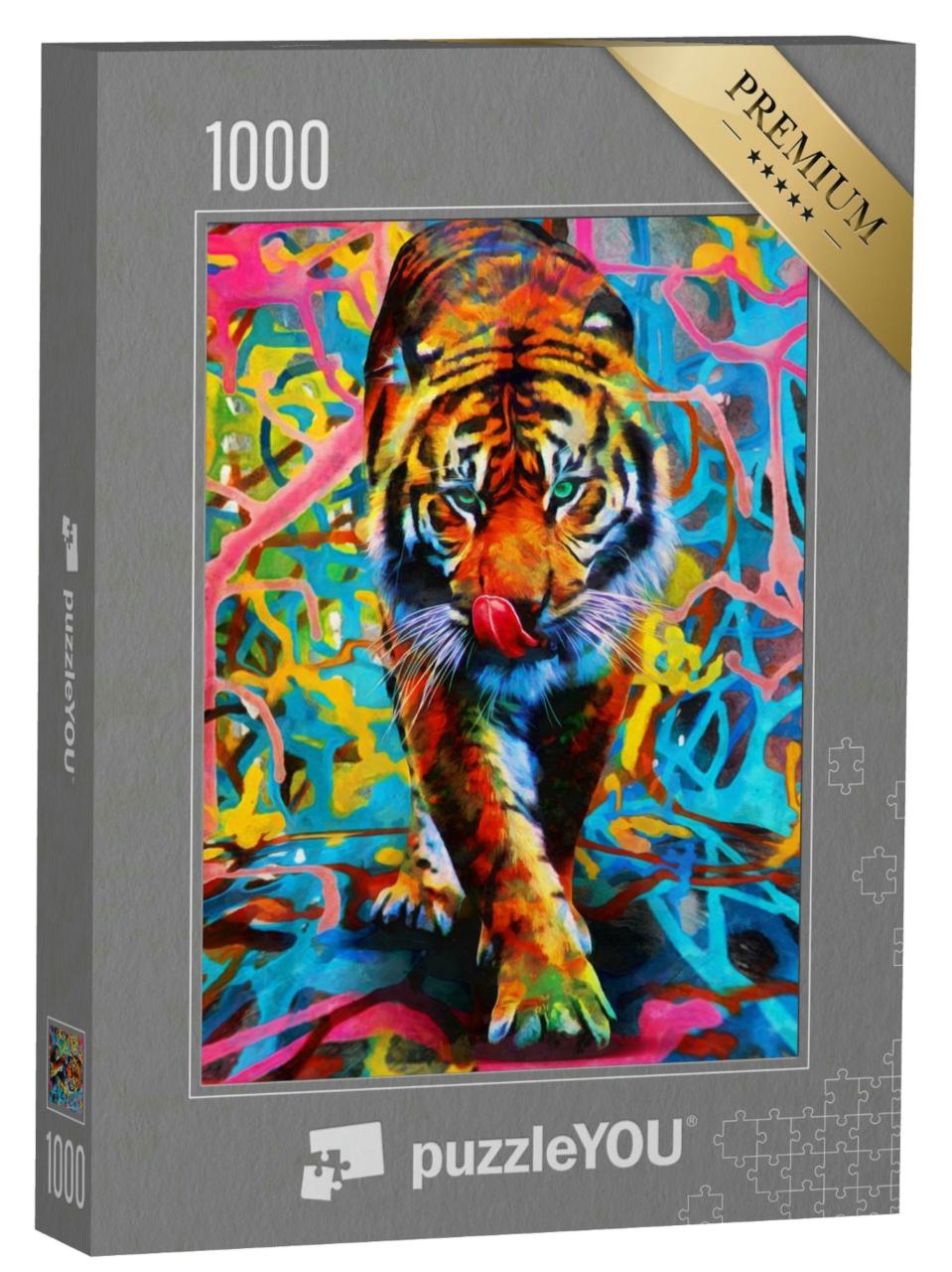 Puzzle 1000 Teile „modernes Ölgemälde: Tiger in bunten Farben“