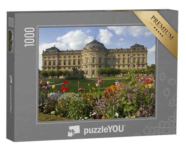 Puzzle 1000 Teile „Gebäude der Würzburger Residenz und der formale Garten mit Blumen, Deutschland“